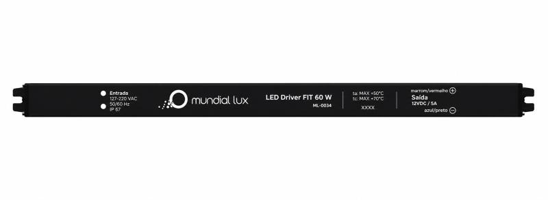 Fonte 12V Slim Mundial 60 Watts IP20 5A Bivolt 282x18x18xmm ML-0099 PREN