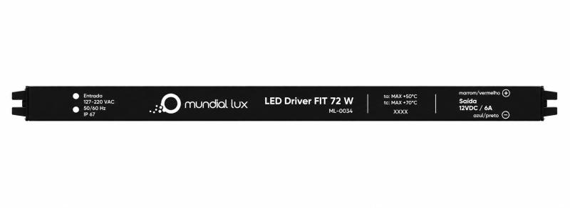Fonte 12V Slim Mundial 72 Watts IP20 6A Bivolt 282x18x18xmm ML-0100 PREN