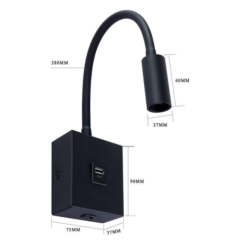 Arandela Nordecor Aine com USB 3 watts 3000K Preto Bivolt 90x75mm 2466 PREN