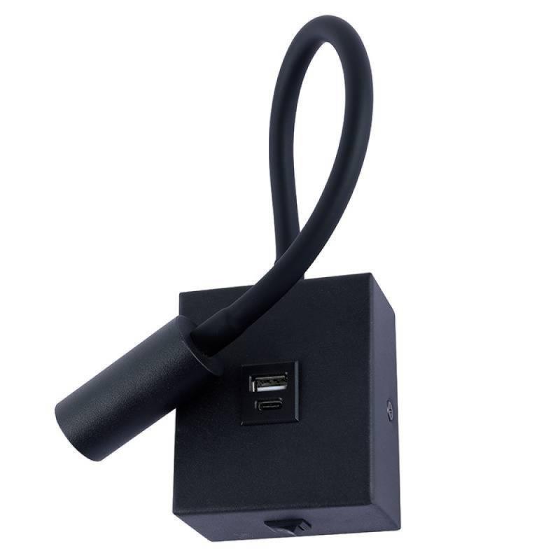 Arandela Nordecor Aine com USB 3 watts 3000K Preto Bivolt 90x75mm 2466 PREN