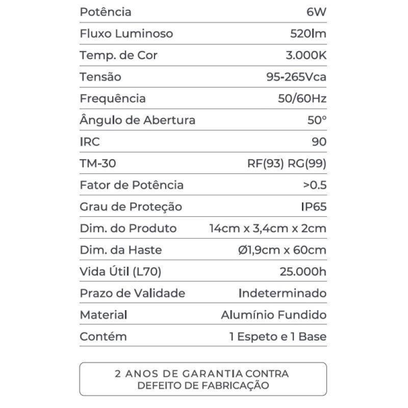 Luminária Nordecor STAK LED 6 watts 3000K IP65 Preto 600mm 80079
