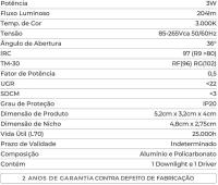 Spot de Embutir Nordecor Powerlux Preto LED 3 watts 36º 3000K IRC97 52x32x40mm 80112