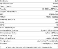 Spot de Embutir Nordecor Powerlux Branco LED 5 watts 36º 3000K IRC97 62x32x40mm 80113