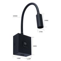 Arandela Nordecor Aine com USB 3 watts 3000K Preto Bivolt 90x75mm 2466 PREN