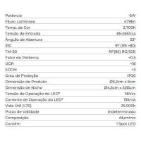 Spot de Embutir Nordecor VEXO LED 6 watts 2700K IRC97 53° Preto 80086