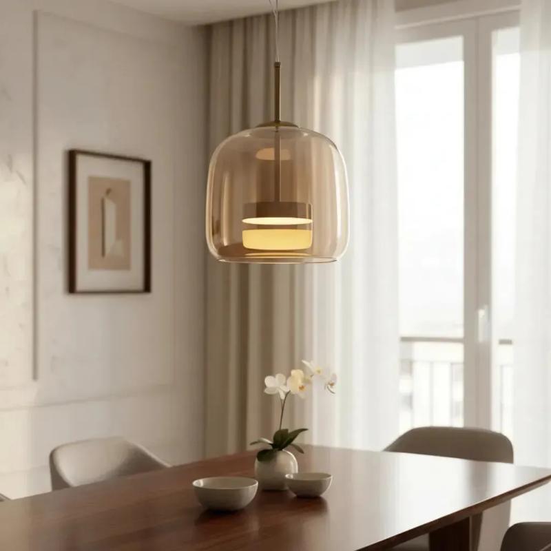 Pendente Sindora 8 watts 3000K Bivolt Metal Bronze e Vidro Conhaque 230x220mm DCD04017