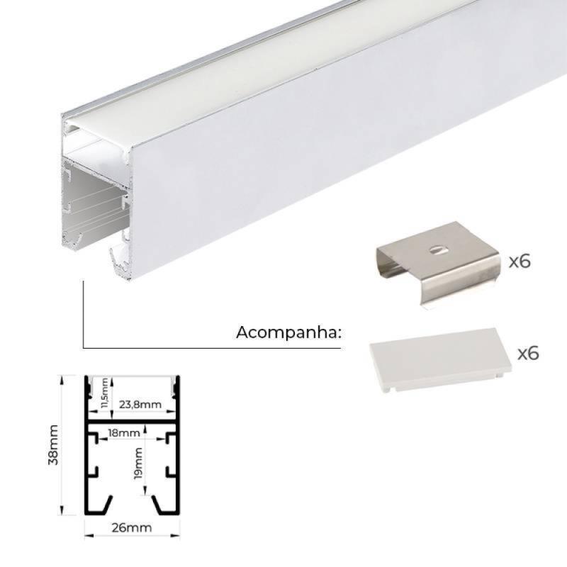 Perfil de Sobrepor Nordecor Fusy Branco 37x26mm Barra de 3 metros Alojamento para Fonte Slim 4205 PREN