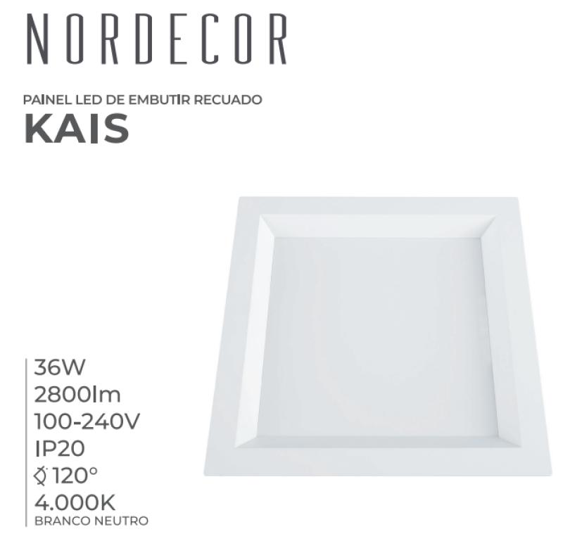Painel Embutido Quadrado Nordecor Kais 36 watts 4000K Branco Bivolt 400x400mm 4262 PREN