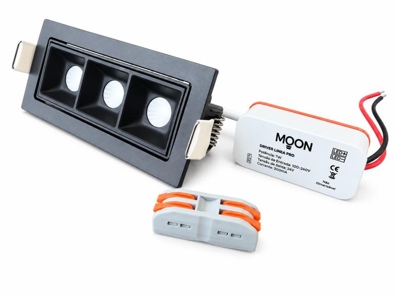 Spot Embutir Moon Linea Pro 3 Focos 6 watts 3000K Preto 112x52x38mm 1062505 PREN