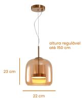Pendente Sindora 8 watts 3000K Bivolt Metal Bronze e Vidro Conhaque 230x220mm DCD04017 PREN