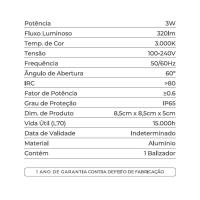 Balizador de Parede Nordecor Linder Branco 3 watts IP65 3000K Bivolt 85x85x50mm 2020 PREN