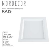 Painel Embutido Quadrado Nordecor Kais 36 watts 4000K Branco Bivolt 400x400mm 4262 PREN